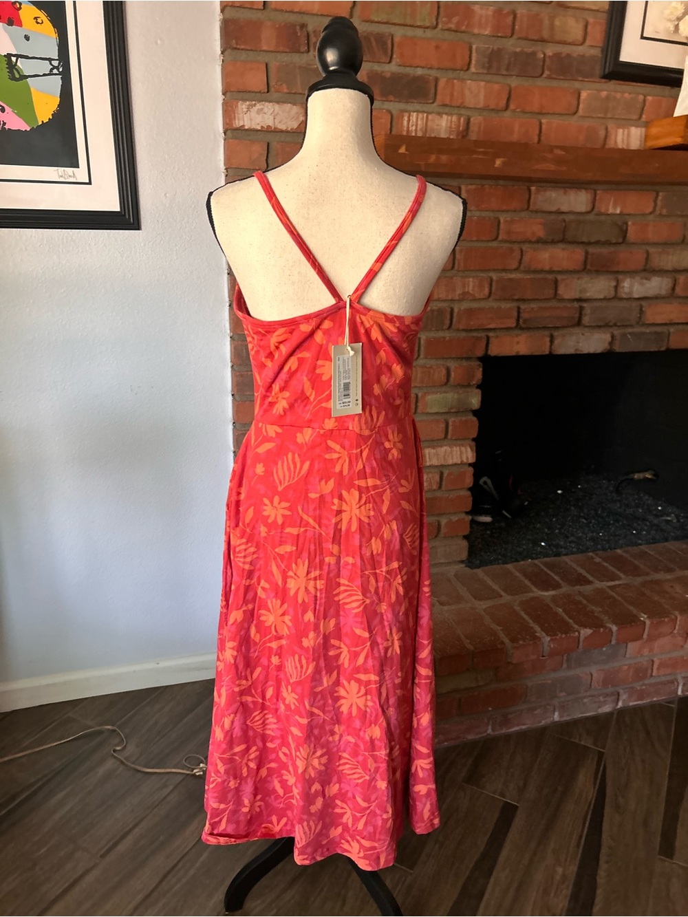 NWT Pact Stamp Floral Fit & Flare Midi Dress in Red Orange Sz L - Picture 6 of 7